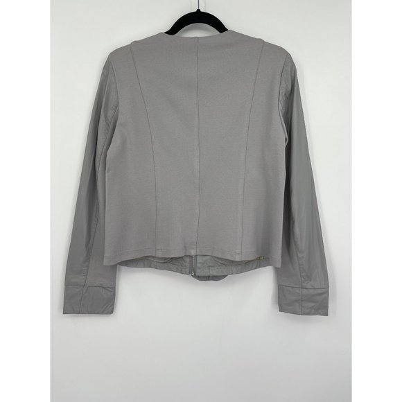 Kut From The Kloth Dahliana Moto Jacket Gray Ruffle Faux Leather Medium NEW - Picture 3 of 6